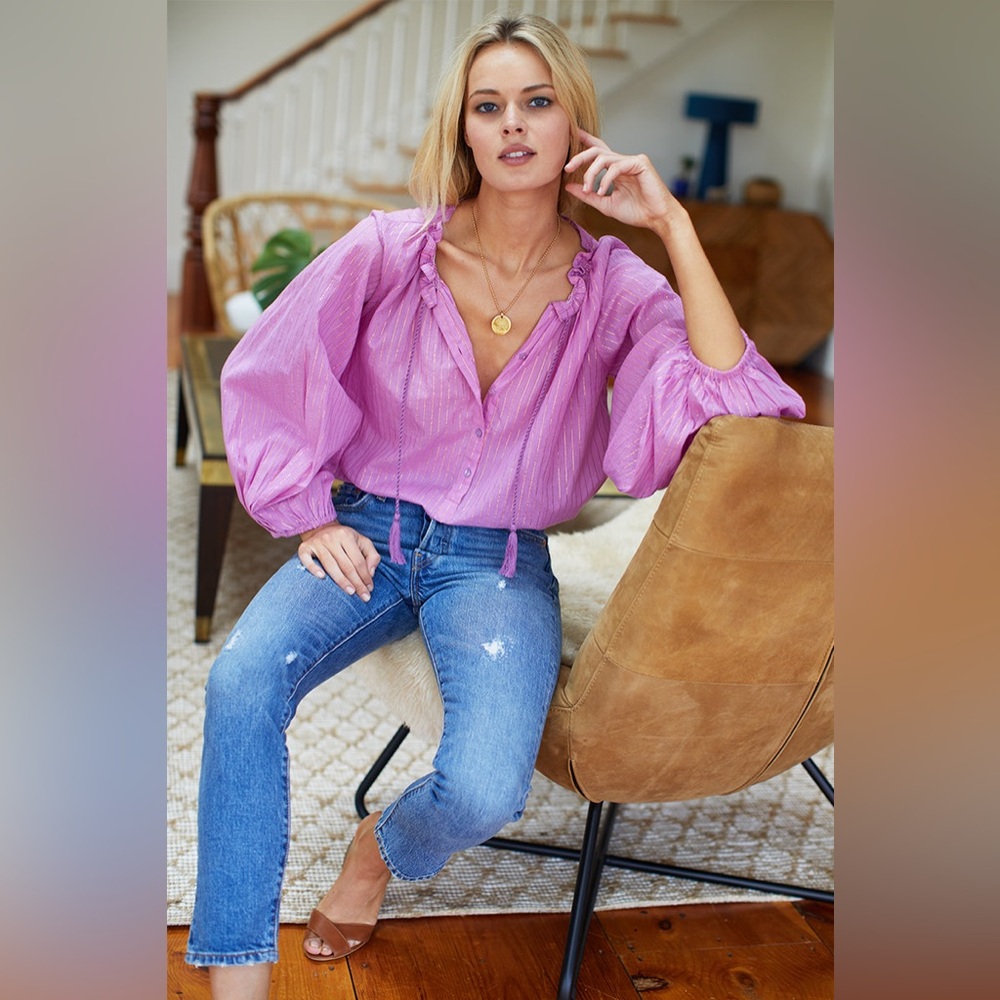 Emerson Fry India Collection Bardot Top - Pink Lurex with Gold Details size S - Picture 4 of 13